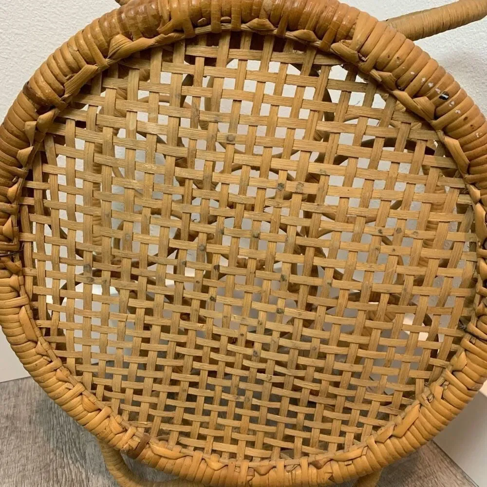 Vintage 60s Wicker Wine Bottle Rack Holder Decor 70s